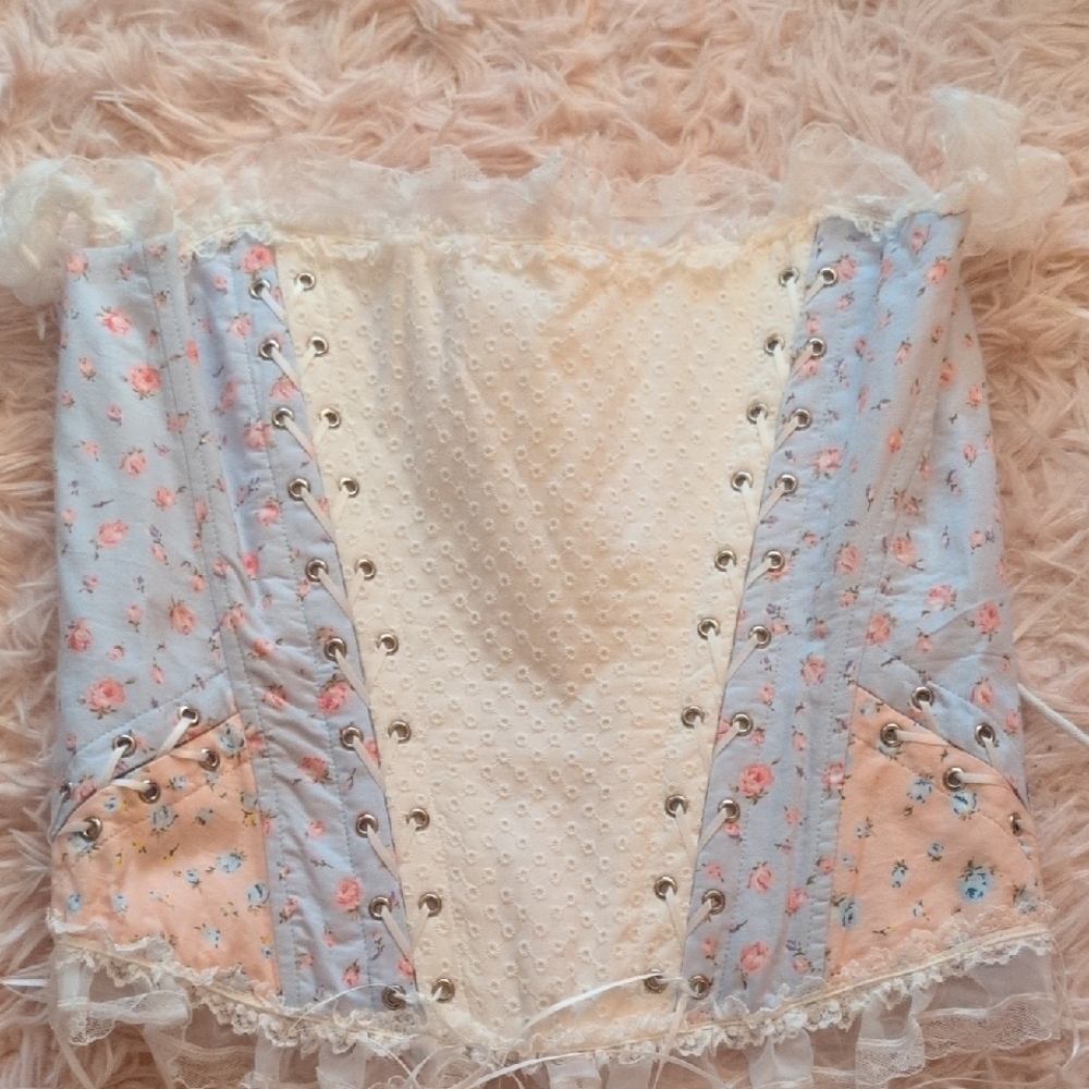 Floral Lace-Up Corset Top